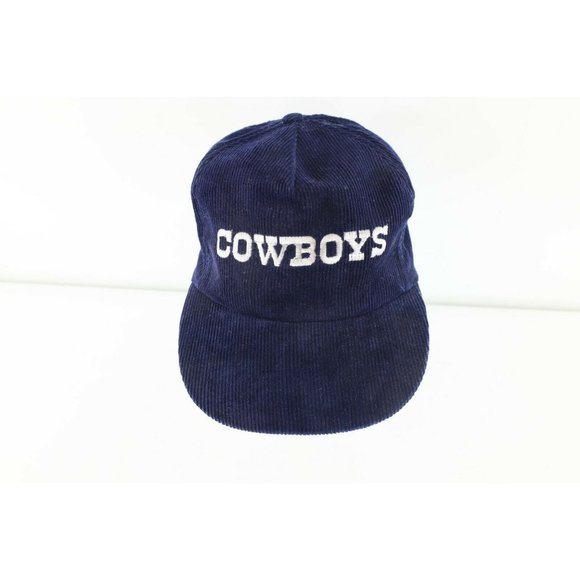 Vintage 90s NFL Dallas Cowboys Football Spell Out Corduroy Snapback Hat Cap Navy - Picture 1 of 8